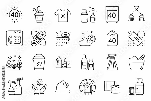 Collection of line icons depicting body washing showering and hand hygiene practices