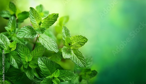 mint leaves on a green background
