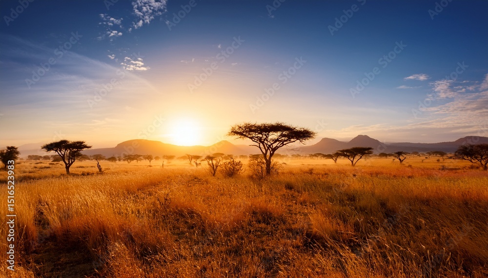 Naklejka premium serene african savanna sunrise landscape