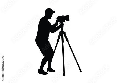 Silhouette of Photographer Using Tripod Vector Image for Creative Design and Artwork