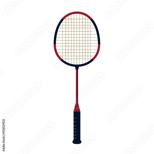 Isolated Badminton Racket with Red and Black Frame and Handle on White Background, Sports Equipment