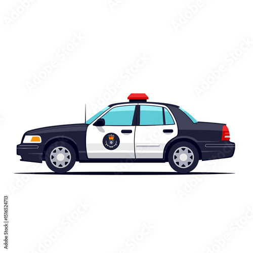Vector Illustration of a Black and White Police Car with Emergency Light on Top