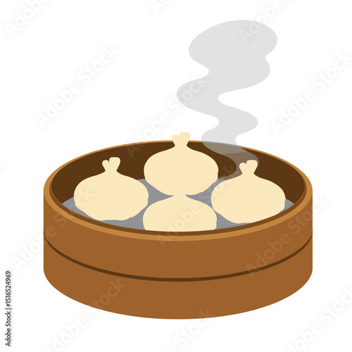 Steaming Hot Dumplings in a Bamboo Steamer Basket Illustration of Asian Cuisine