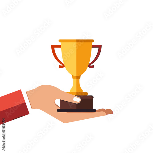 Hand Holding a Golden Trophy Cup Symbolizing Achievement and Success Illustration on White Background