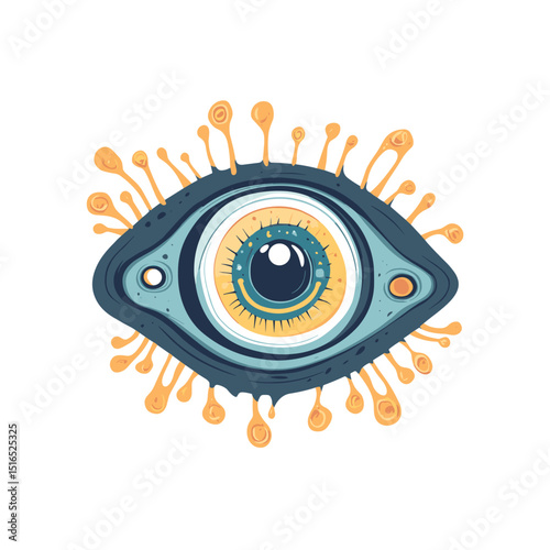 Abstract Eye with Spikes Detailed Vector Graphic in Blue and Yellow on White Background Creative Visual