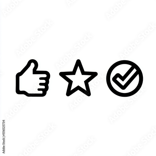 Iconic symbols of approval: thumbs up, star, and checkmark.
