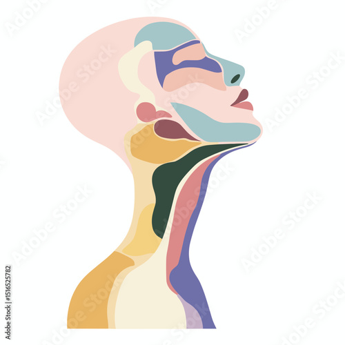 Abstract Pastel Silhouette of a Woman with Neutral Background Depicting Facial Profile and Shoulder in a Modern Minimalist Design