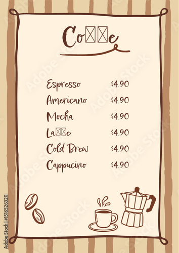 coffee menu design template with brown color and sketch illustration - aesthetic style te - Copy