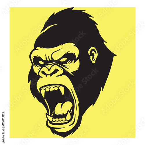 Angry gorilla head silhouette graphic against yellow background for a strong design element