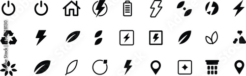 Vector Lightning Bolt Icons Set, Black and Blue, Circle and Outline, Energy, Power, Electricity Symbols, High-Resolution, Digital Design, Transparent Background, Perfect for Branding, Marketing