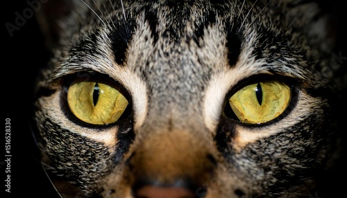 Close-up of a cat's intense yellow eyes