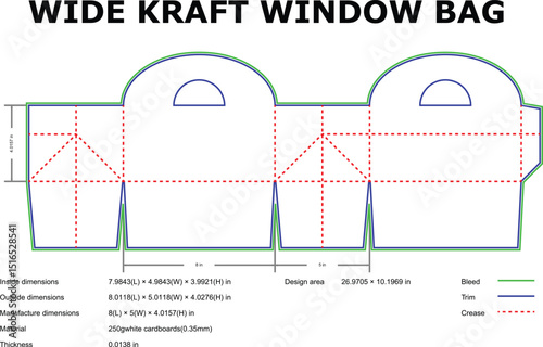 Kraft window bag die cut template printable packaging design