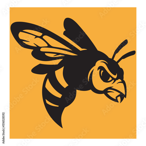 Bold black and yellow hornet mascot logo for sports teams and branding design