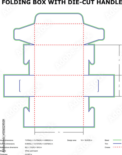Folding box template with die-cut handle design