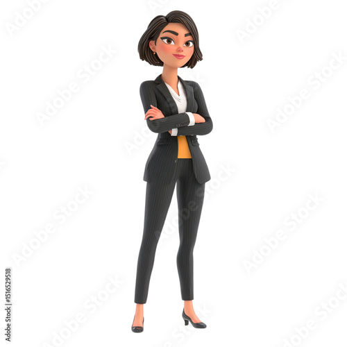 Confident businesswoman with 3D render.