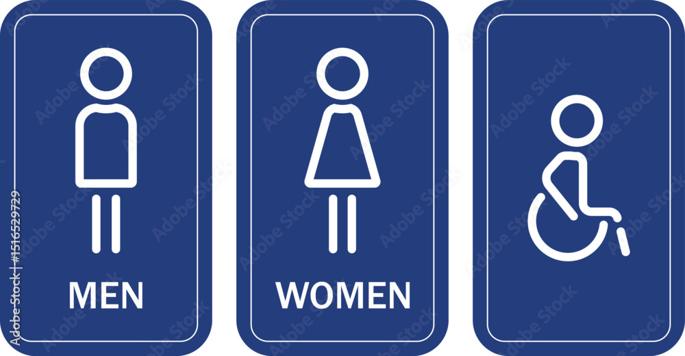 Fototapeta premium Toilet Sign Icon Set – Male, Female & Disabled WC Symbols