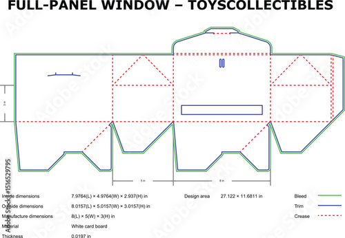 Toy collectible packaging die-cut template full panel window design