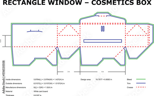 Rectangle window cosmetics box die-cut template design