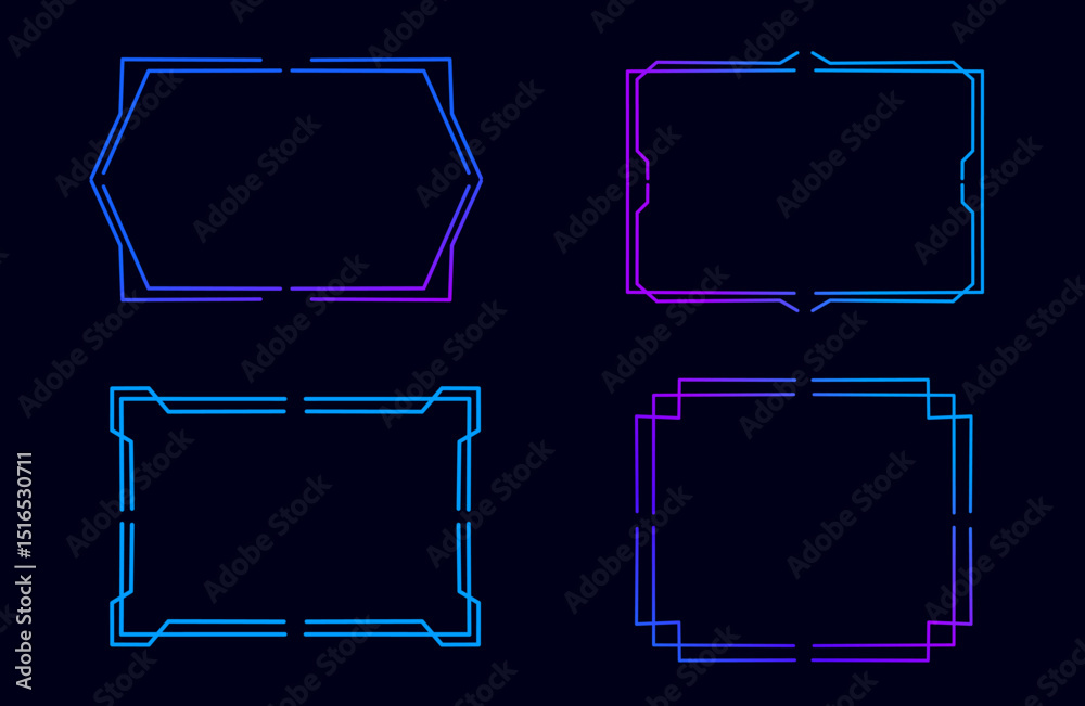 Set of digital frames vector design in gradient geometric shapes with a sleek and modern tech atmosphere. Great for high-tech visuals and layouts