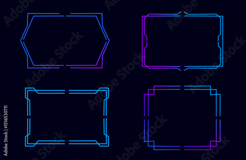 Set of digital frames vector design in gradient geometric shapes with a sleek and modern tech atmosphere. Great for high-tech visuals and layouts
