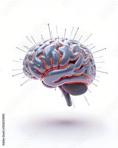 Abstract Geometric Brain on White – Artificial Intelligence and Neural Network Concept
