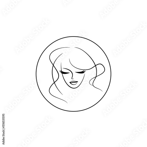 Logo for beauty salon vector in flat style. eyelashes, pendant, face of young woman. portrait of girl icon.