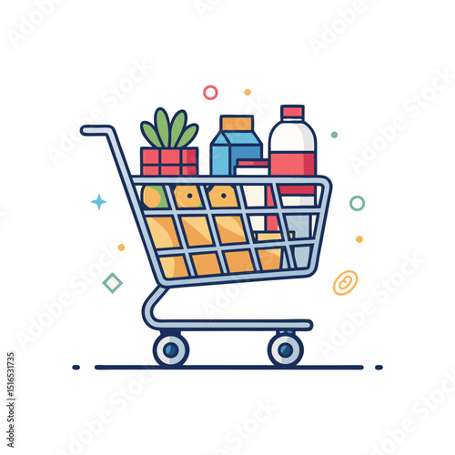 "Shopping Cart with Products Vector Icon – Retail and Ecommerce Symbol in Flat Design"

