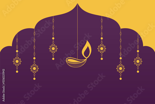 Happy Diwali banner with hanging diya or lamp vector image
