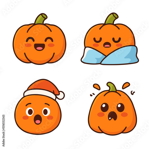 Halloween pumpkin sticker set with cute expressions