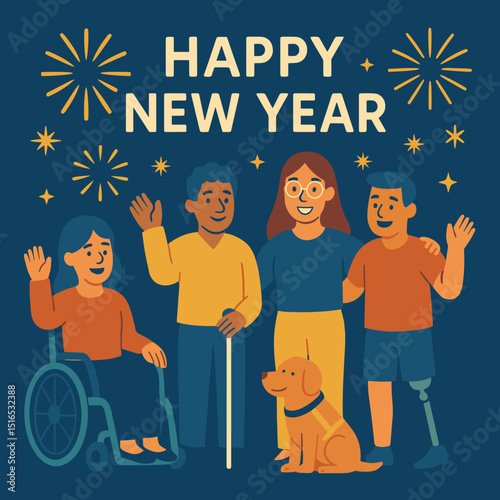 Diverse group celebrating New Year with fireworks and smiles