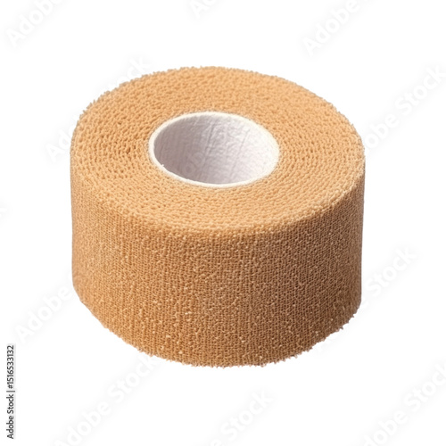 Roll of beige bandage tape displayed on clean transparency background, perfect for medical use and first aid applications