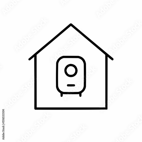 Minimal robot vacuum inside house outline — automated cleaning.