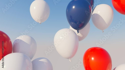 Seamless loop of patriotic red white and blue balloons floating into the sky