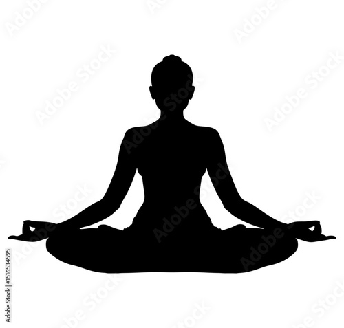 A silhouette of a person in a lotus position meditating against a white background