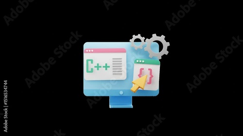 Software Development Icon: C++ Coding & Configuration Animated 3d Icon