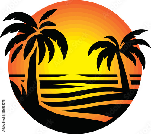 Logo Emblem Summer Coconut Trees with Sunset vector isolated on white background for your design logo, community