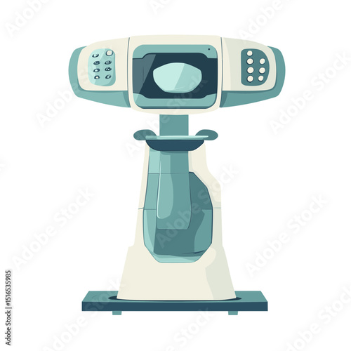 Abstract Medical Equipment with Control Panel on Stand in White and Blue Pixel Art