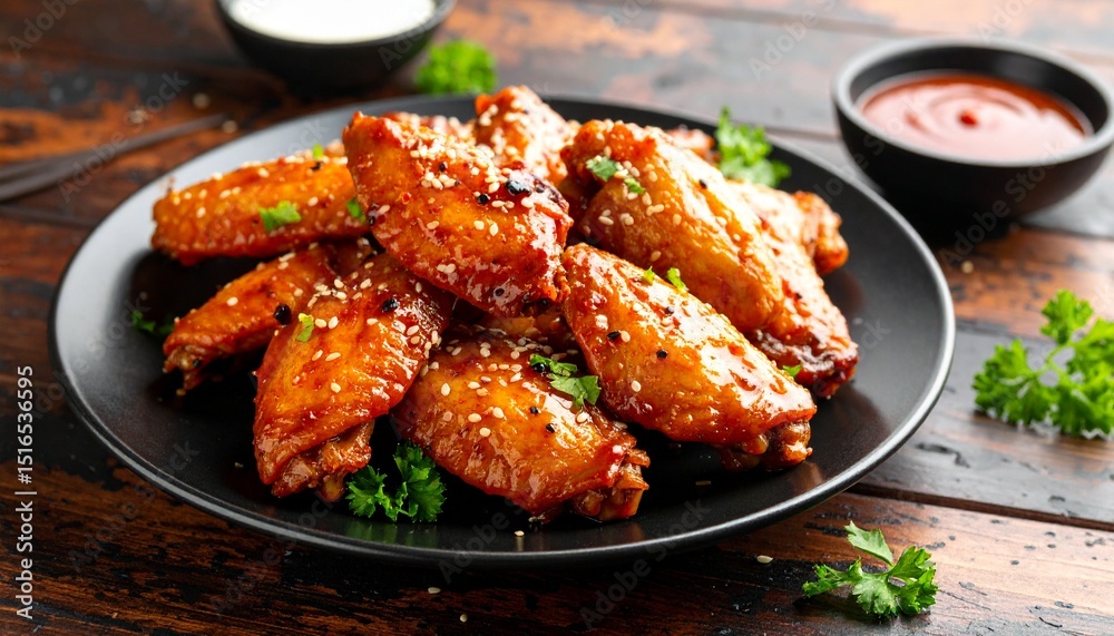 Fototapeta premium Delicious Plate of Spicy Asian Chicken Wings