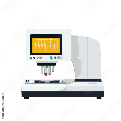 Advanced Scientific Equipment for Laboratory Automated Analysis and Precise Diagnostics Featuring Yellow Display Screen Isolated on White Background