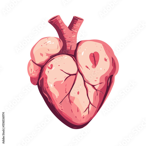 Anatomical Heart in Pixel Style Illustration on a White Background in Pink and Magenta