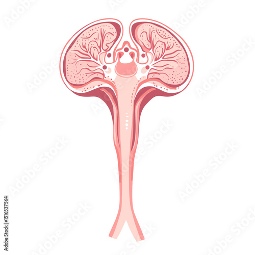 Anatomical Illustration of Internal Human Organ Cross Section Detailed Pink Organ Diagram on a White Backdrop Medical Biological Scientific Healthcare