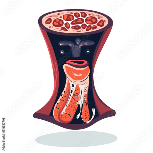 Anatomical Illustration of Sectioned Body with Blood Vessels and Human Organ in Medical Concept on White Background