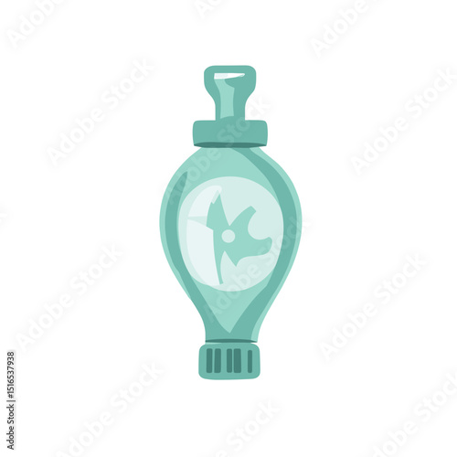 Aqua Blue Glass Potion Bottle With Abstract Symbolism For Alchemic or Pharmaceutical Usage On A White Backdrop
