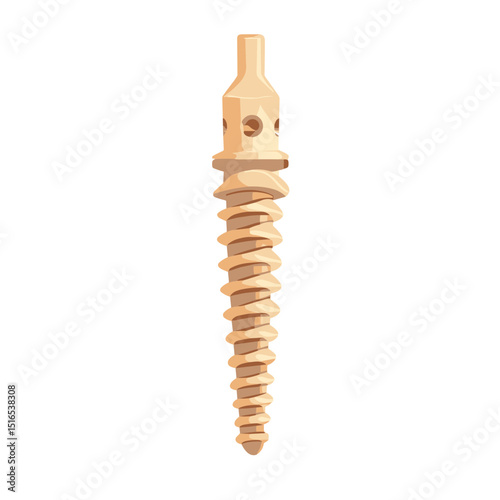 Beige Spiral Screw for Hardware Construction Metal Fastener and Repair Illustration on a White Background