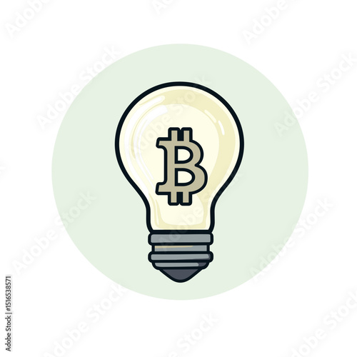 Bitcoin Symbol Inside Lightbulb Icon Represents Crypto Currency Innovation on Light Green Background