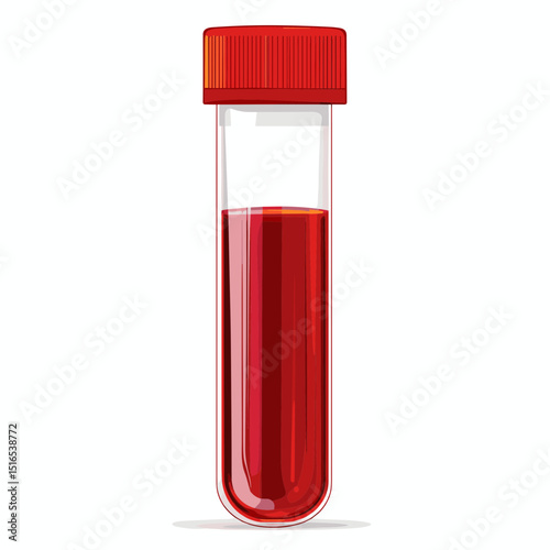Blood Sample in Glass Test Tube with Red Cap for Medical Analysis on White Background