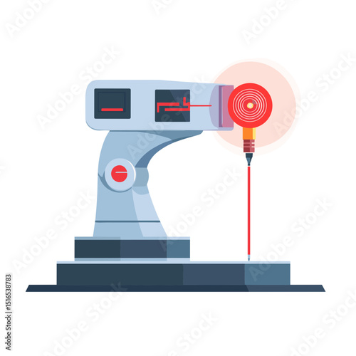 Blue and Grey Industrial Robot Arm Machine for Automation and Manufacturing in Industry Production with Red Light
