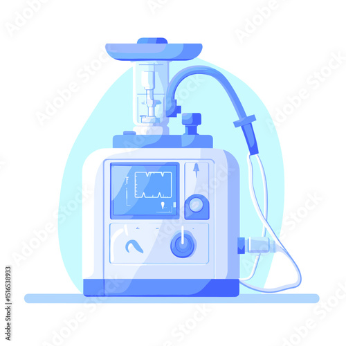 Blue and White Medical Ventilator Machine for Respiratory Support Illustration