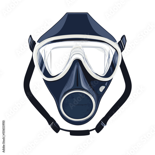 Blue Full Face Scuba Diving Mask with Clear Lens and White Trim Isolated on White Background for Water Sports and Industrial Safety