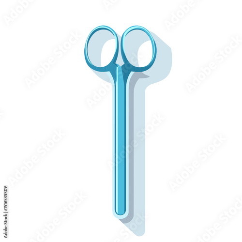 Blue Metal Surgical Scissors Tool with Shiny Handle on White Background